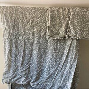 Ballard Designs Linen Blend GREY F/Q "Thandie Watercolor" Duvet Set. 2 Shams